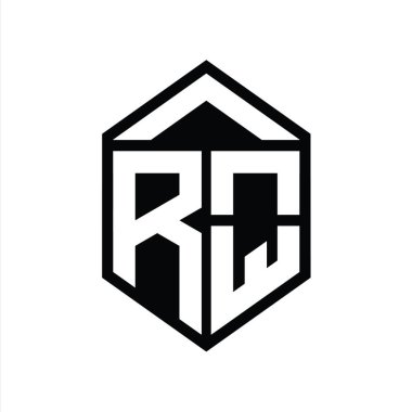 RQ Harfi Logo monogramı basit altıgen kalkan şekli izole edilmiş biçim tasarım şablonu