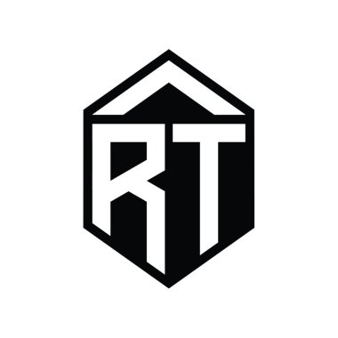 RT Letter Logo monogramı basit altıgen kalkan şekli izole edilmiş biçim tasarım şablonu