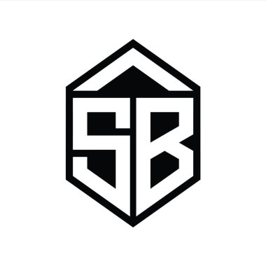 SB Harfi Logo monogramı basit altıgen kalkan şekli izole edilmiş biçim tasarım şablonu