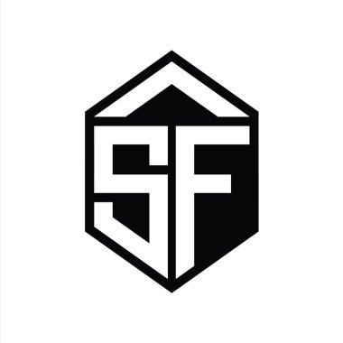 SF Harfi Logo monogramı basit altıgen kalkan şekli izole edilmiş biçim tasarım şablonu