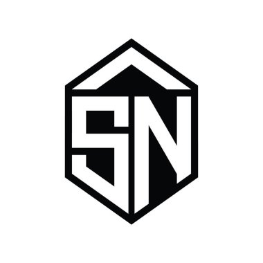 SN Harfi Logo monogramı basit altıgen kalkan şekli izole edilmiş biçim tasarım şablonu