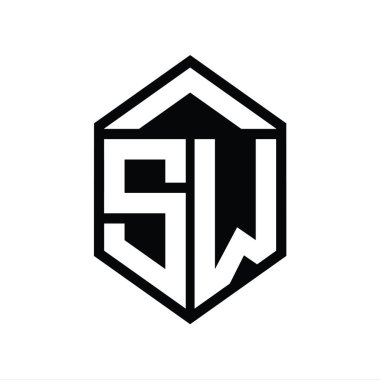 SW Harfi Logo monogramı basit altıgen kalkan şekli izole edilmiş biçim tasarım şablonu