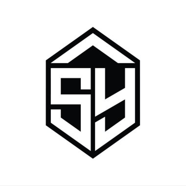 SY Letter Logo monogramı basit altıgen kalkan şekli izole biçim tasarım şablonu