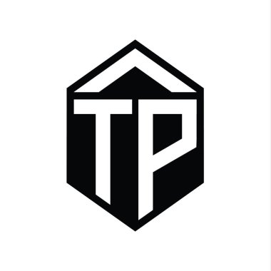 TP Harfi Logo monogramı basit altıgen kalkan şekli izole edilmiş biçim tasarım şablonu