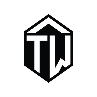 TW Harfi Logo monogramı basit altıgen kalkan şekli izole edilmiş biçim tasarım şablonu