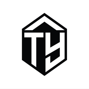 TY Letter Logo monogramı basit altıgen kalkan şekli izole biçim tasarım şablonu