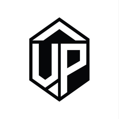 VP Letter Logo monogramı basit altıgen kalkan şekli izole edilmiş biçim tasarım şablonu