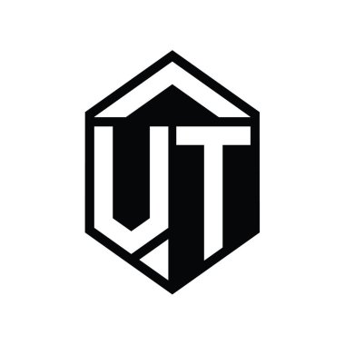 VT Letter Logo monogramı basit altıgen kalkan şekli izole edilmiş biçim tasarım şablonu