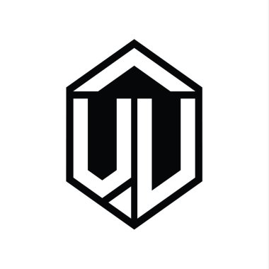 VU Letter Logo monogramı basit altıgen kalkan şekli izole edilmiş biçim tasarım şablonu
