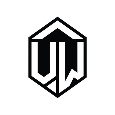 VW Harfi Logo monogramı basit altıgen kalkan şekli izole edilmiş biçim tasarım şablonu