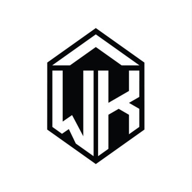 WK Harfi Logo monogramı basit altıgen kalkan şekli izole edilmiş biçim tasarım şablonu