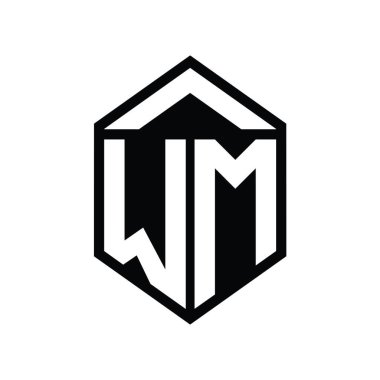 WM Harfi Logo monogramı basit altıgen kalkan şekli izole edilmiş biçim tasarım şablonu