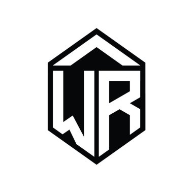 WR Letter Logo monogramı basit altıgen kalkan şekli izole edilmiş biçim tasarım şablonu