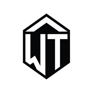 WT Letter Logo monogramı basit altıgen kalkan şekli izole edilmiş biçim tasarım şablonu