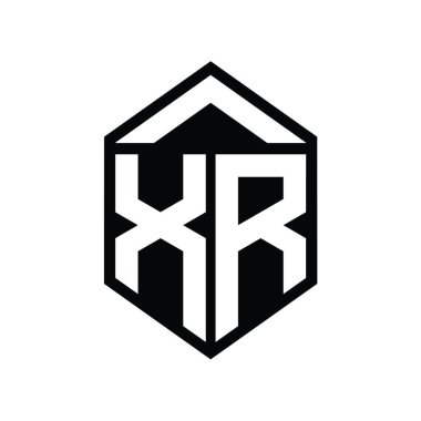 XR Letter Logo monogramı basit altıgen kalkan şekli izole edilmiş biçim tasarım şablonu