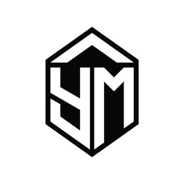 YM Harfi Logo monogramı basit altıgen kalkan şekli izole edilmiş biçim tasarım şablonu