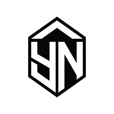 YN Harfi Logo monogramı basit altıgen kalkan şekli izole edilmiş biçim tasarım şablonu