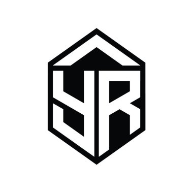 YR Letter Logo monogramı basit altıgen kalkan şekli izole edilmiş biçim tasarım şablonu