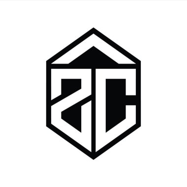 ZC Harfi Logo monogramı basit altıgen kalkan şekli izole biçim tasarım şablonu