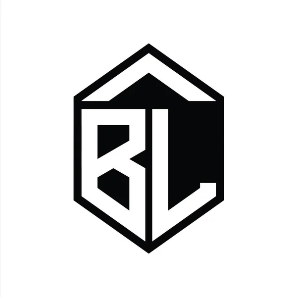 Blレターロゴモノグラム シンプルな六角形シールドシェイプ 孤立したスタイルデザインテンプレート — ストック写真