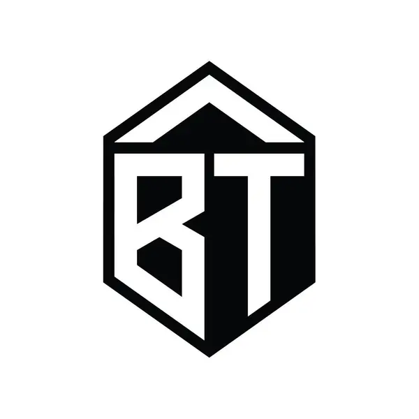 Bt字母标志简写六边形盾体隔离样式设计模板 — 图库照片