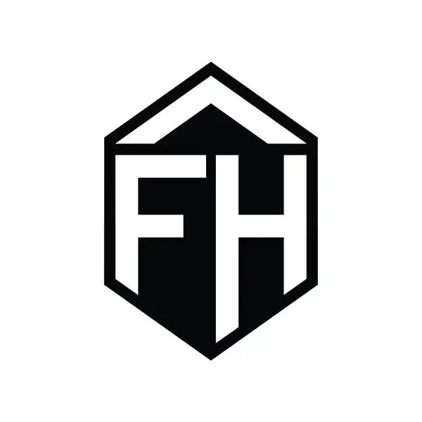 Fhレターロゴモノグラムシンプルな六角形シールドシェイプ単離スタイルデザインテンプレート — ストック写真