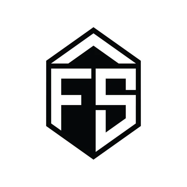 Fs字母标识单字简写六边形盾体隔离样式设计模板 — 图库照片
