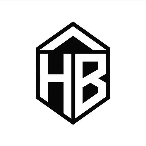 Hbレターロゴモノグラムシンプルな六角形シールドシェイプ単離スタイルデザインテンプレート — ストック写真