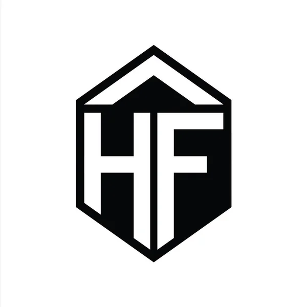 Hf字母标识单字简写六边形盾体隔离样式设计模板 — 图库照片