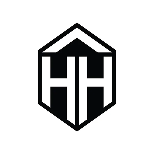 Hh字母标志单字简写六边形屏蔽隔离样式设计模板 — 图库照片