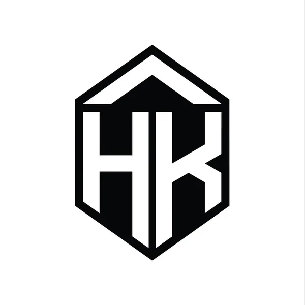 Hkレターロゴモノグラム シンプルな六角形シールド形の単離されたスタイルデザインテンプレート — ストック写真
