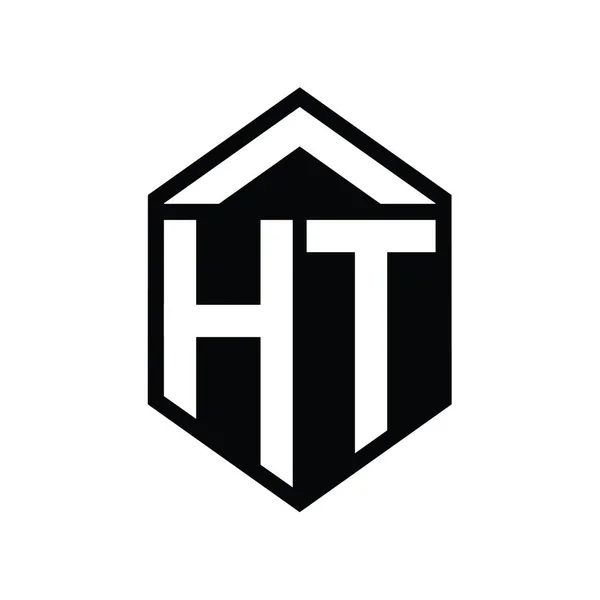 Htレターロゴモノグラムシンプルな六角形シールドシェイプ単離スタイルデザインテンプレート — ストック写真