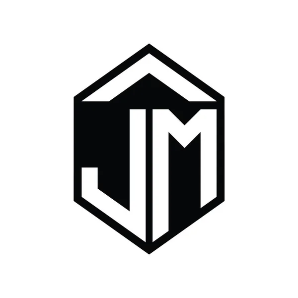 Jmレター モノグラム シンプルな六角形シールド シェイプ 孤立したスタイルデザインテンプレート — ストック写真