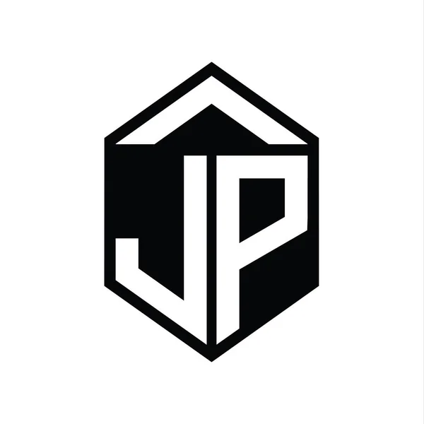 Jpレターロゴモノグラムシンプルな六角形シールドシェイプ孤立したスタイルデザインテンプレート — ストック写真