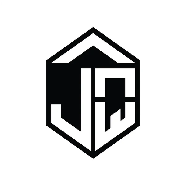 Jqレターロゴモノグラム シンプルな六角形シールドシェイプ単離スタイルデザインテンプレート — ストック写真