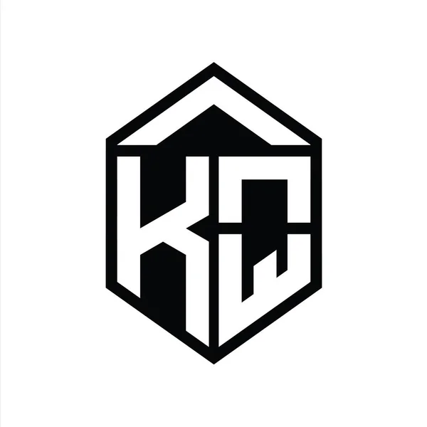 Kqレターロゴモノグラム シンプルな六角形シールドシェイプ 孤立したスタイルデザインテンプレート — ストック写真
