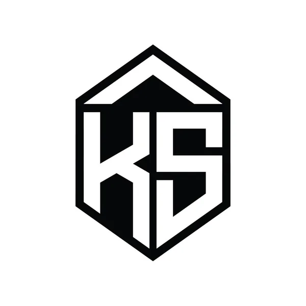 Ksレターロゴモノグラム シンプルな六角形シールド形の孤立したスタイルデザインテンプレート — ストック写真