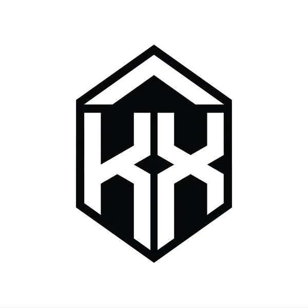 Kxレターロゴモノグラム シンプルな六角形シールドシェイプ単離スタイルデザインテンプレート — ストック写真