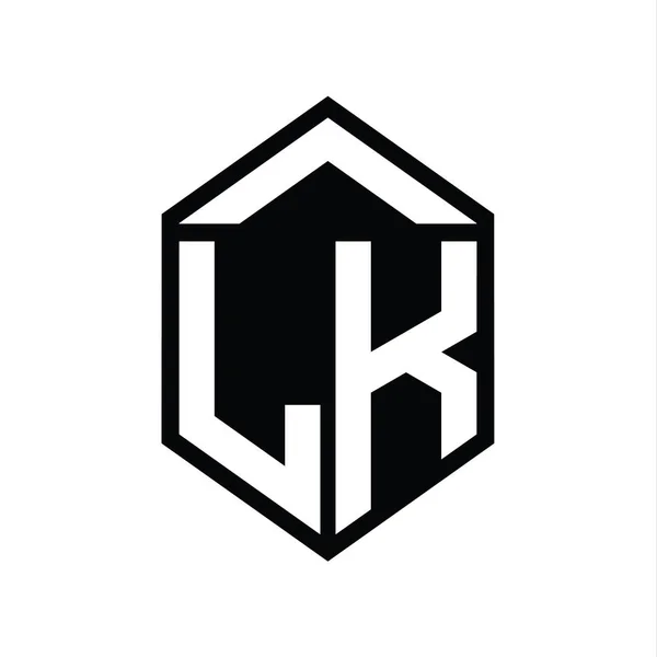 Lk字母Logo单字简写六边形盾体隔离样式设计模板 — 图库照片