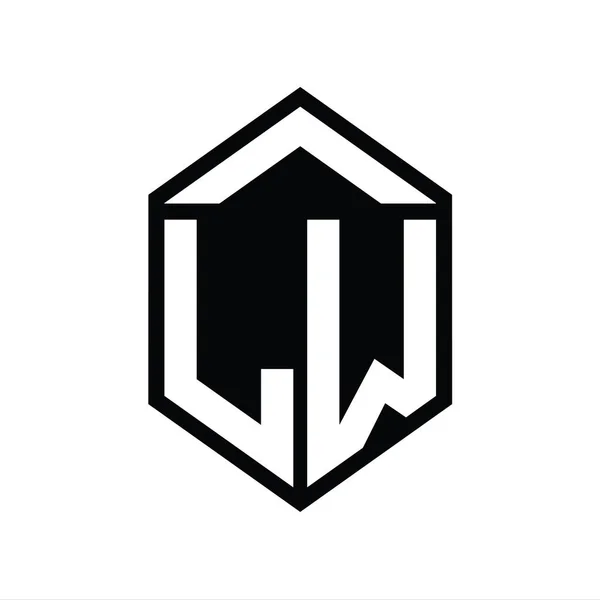 Lw字母Logo单字简写六边形盾体隔离样式设计模板 — 图库照片