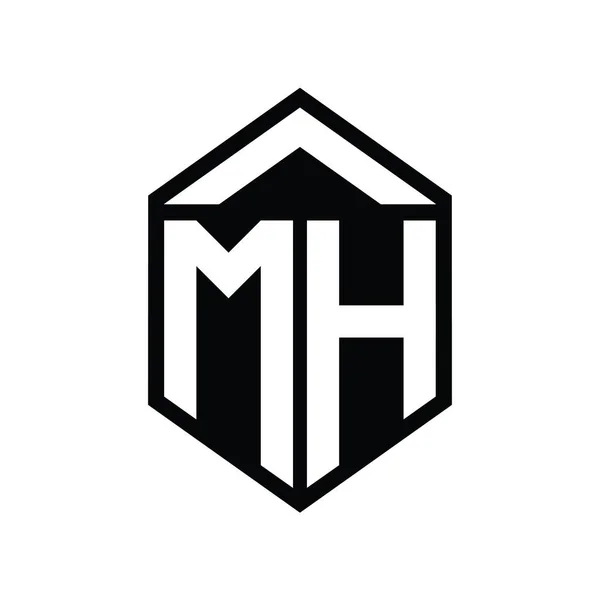 Mh字母标识单字简写六边形屏蔽隔离样式设计模板 — 图库照片