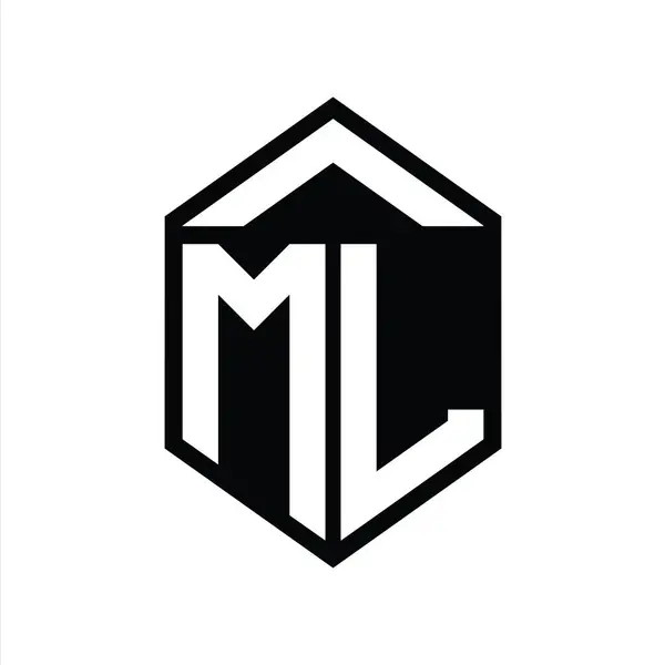 Mlレターロゴモノグラムシンプルな六角形シールドシェイプ単離スタイルデザインテンプレート — ストック写真