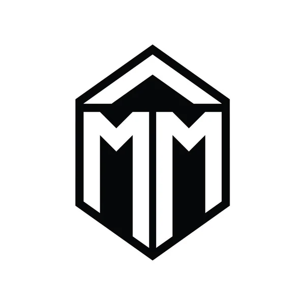 Mm字母标识单字简写六边形盾体隔离样式设计模板 — 图库照片