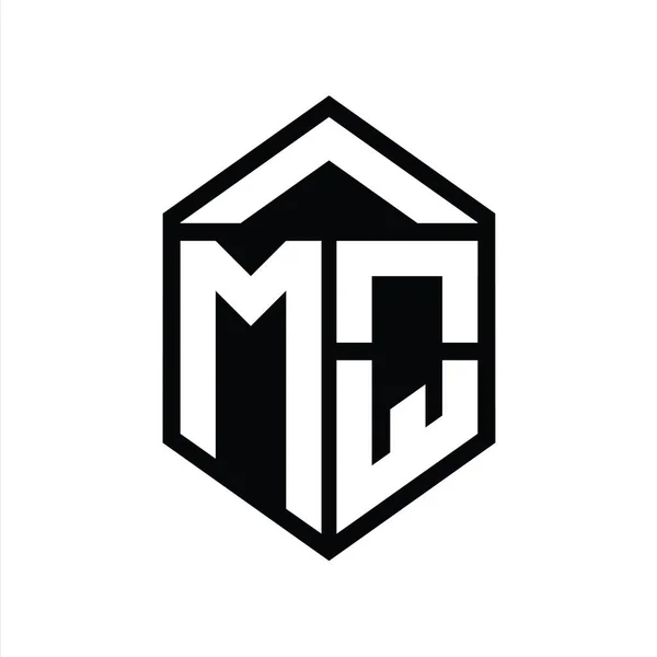 Mqレター モノグラム シンプルな六角形シールド シェイプ 孤立したスタイルデザインテンプレート — ストック写真