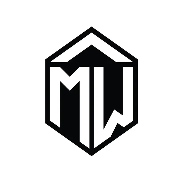 Mw字母标志单字简单六边形盾体隔离样式设计模板 — 图库照片
