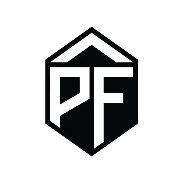 Pf字母标识单字简写六边形盾体隔离样式设计模板 — 图库照片