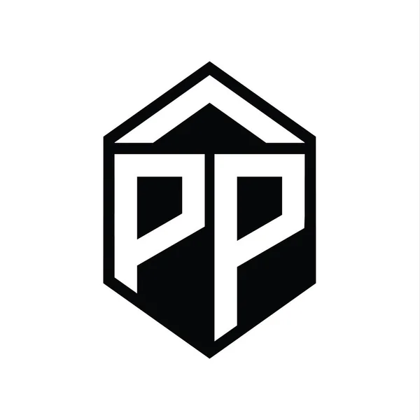 Ppレターロゴモノグラム シンプルな六角形シールド形の孤立したスタイルデザインテンプレート — ストック写真