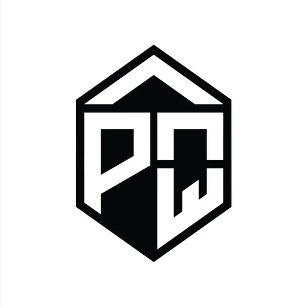Pqレター モノグラム シンプルな六角形シールド シェイプ 孤立したスタイルデザインテンプレート — ストック写真