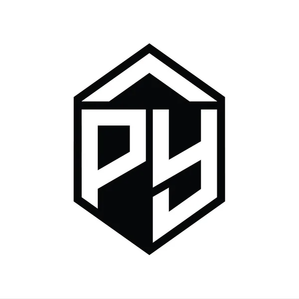 Pyレターロゴモノグラム シンプルな六角形シールドシェイプ 孤立したスタイルデザインテンプレート — ストック写真
