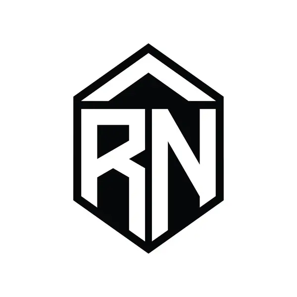 Rnレター モノグラム シンプルな六角形シールド シェイプ 孤立したスタイルデザインテンプレート — ストック写真